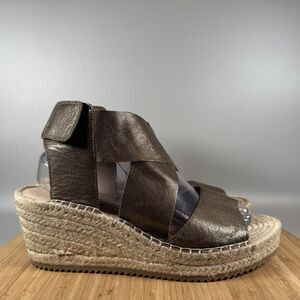 Eileen‎ Fisher Willow Espadrille Wedge Sandals 9 Pewter Criss-Cross Leather